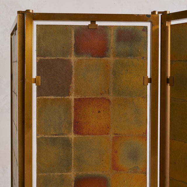 Metal French Gilt-Metal + Patinated Gold-Leaf Folding Screen, 1970s For Sale - Image 7 of 11