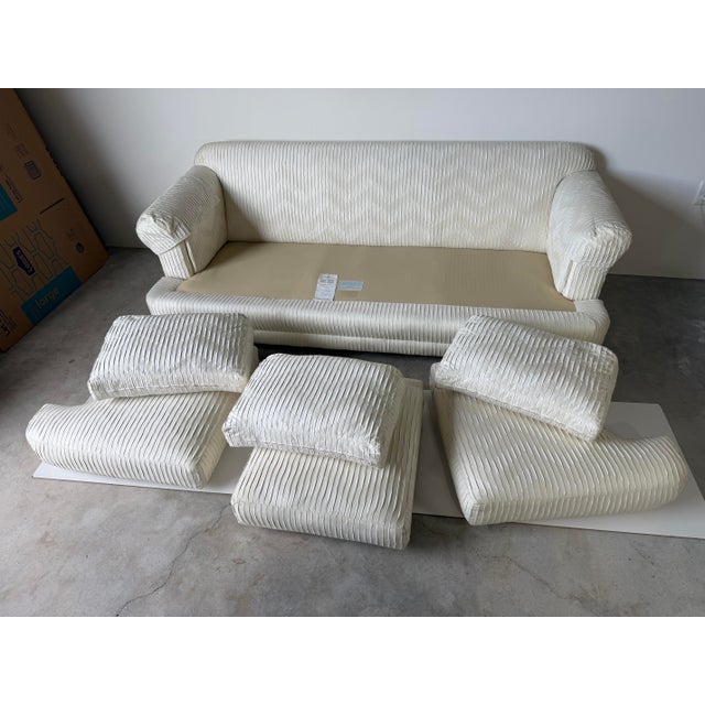 Vintage Century Furniture White Textured Fabric Three-Seater Sofa For Sale - Image 4 of 18