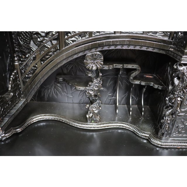 Highly Carved Chinese Dragon Black Lacquer Writing Desk / Secretary Desk For Sale - Image 10 of 15