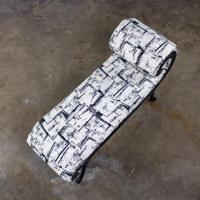 Black 1930-1940’s Hollywood Regency Chaise Style Bench by Irving Chase Manufacturing Scrolled Arm & Black Painted Frame For Sale - Image 8 of 18