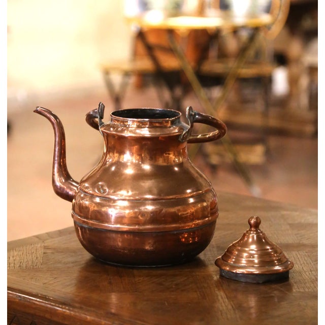 19th Century French Hand-Hammered Copper Tea Kettle With Swing Handle For Sale - Image 10 of 12