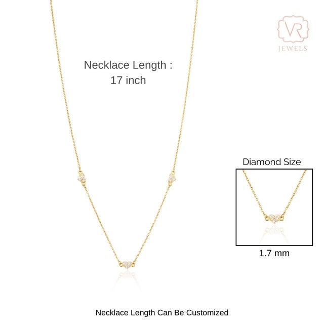 Minimalist Diamond Heart Station Necklace in 14k Yellow Gold Layering Jewelry For Sale - Image 12 of 16