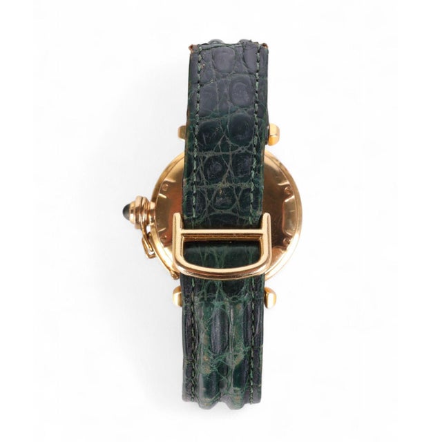 Art Deco 1990s Cartier Pasha 1035 Automatic Watch 18k Gold Ivory Dial Alligator Strap 35mm For Sale - Image 3 of 10