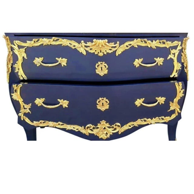 1990s Royal Navy Blue Dresser in Gold Leaf For Sale - Image 4 of 4