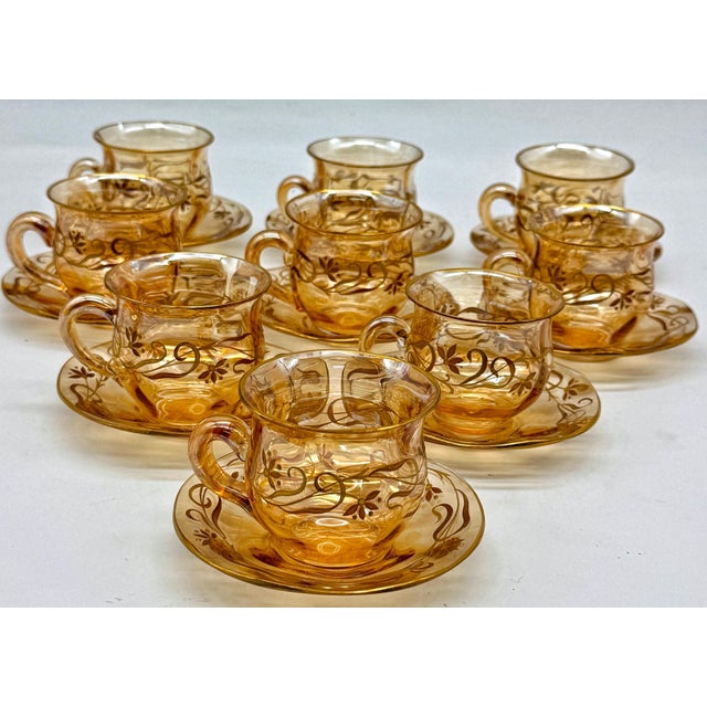9 Art Nouveau Citrine Gilt Enamel Crystal Demitasse Cups & Saucers, Atrib. Moser For Sale - Image 13 of 18
