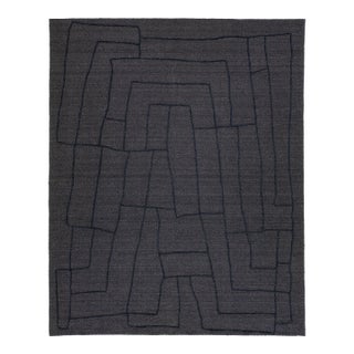 12 X 15 Contemporary Hand Loom Wool Rug in Gray With Abstract Design For Sale