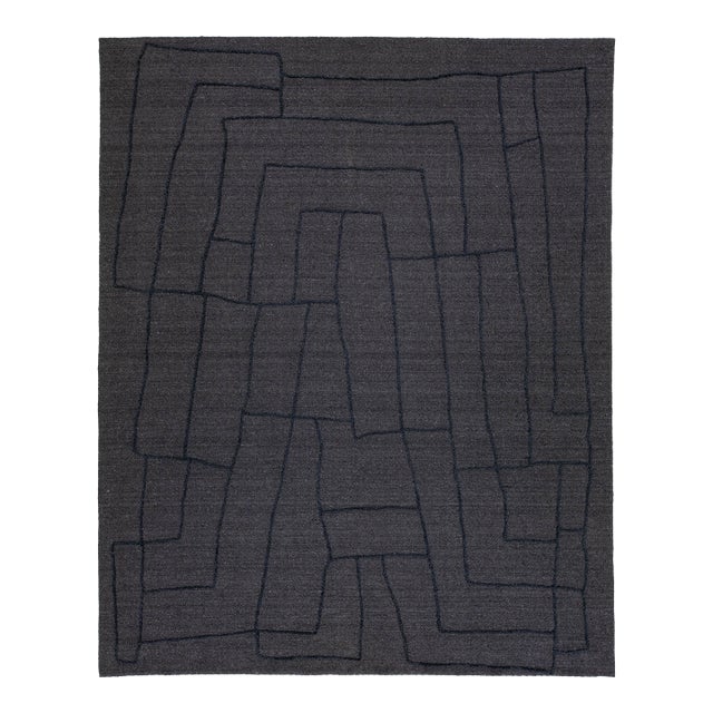 12 X 15 Contemporary Hand Loom Wool Rug in Gray With Abstract Design For Sale