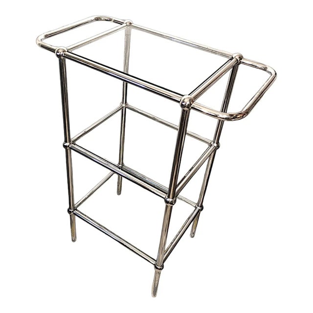 Vintage Double Handled Chrome and Glass 3-Tier Dry Bar For Sale - Image 10 of 10