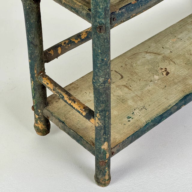 Ornamental & Decorative Materials Vintage Faux Bamboo 3 Tier Wooden Hanging Shelf Unit in Deep Bright Blue For Sale - Image 7 of 11