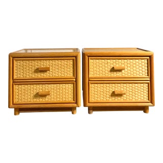 Vintage Coastal Woven Rattan Nightstands - a Pair For Sale