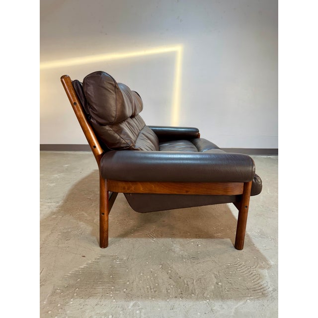 Arne Norell Style Vintage Brown Leather Safari Loveseat Sofa For Sale In Tampa - Image 6 of 12