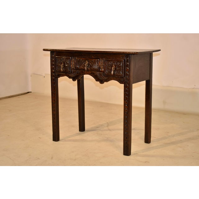 18th Century 18th Century English Hand-Carved Oak Lowboy For Sale - Image 5 of 12