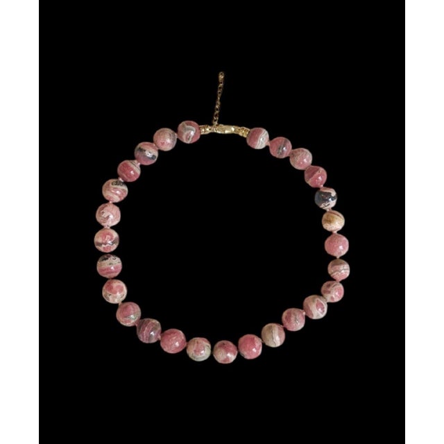 Modern Rhodochrosite Ball Necklace With 14k Gold For Sale - Image 3 of 6