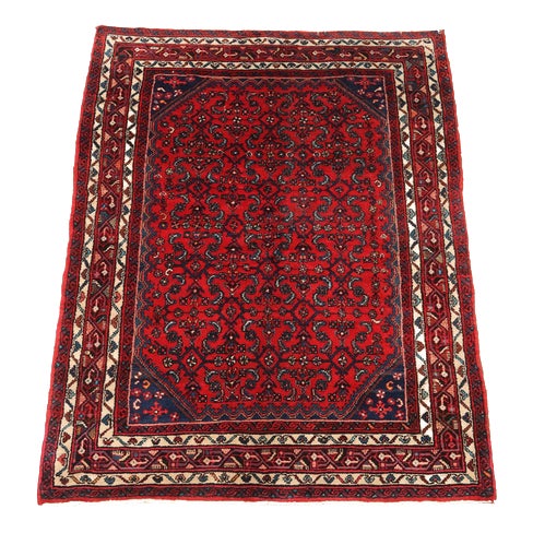 Antique Hosseimbad Heavy Knot Rug in Cotton and Wool For Sale