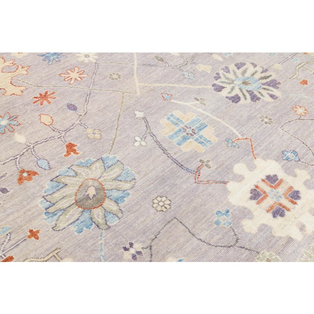 2020s Modern Oushak Style Hand-Knotted Wool Rug - Soft Lavender & Pastel Floral Motif For Sale - Image 5 of 10