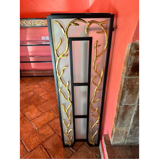 Mid-Century Modern Garouste & Bonetti Style Wrought Iron and Glass Corner Shelves - A Pair For Sale - Image 3 of 12