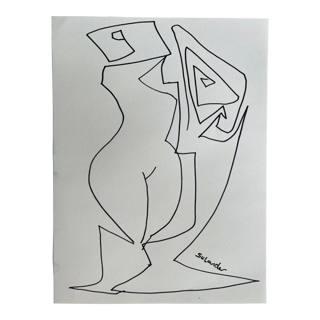 Post-Modern Figurative Drawing by Erik Sulander in Ink on Paper, Signed, Framed. For Sale