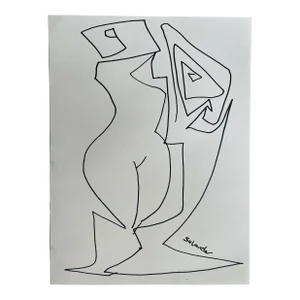 Post-Modern Figurative Drawing by Erik Sulander in Ink on Paper, Signed, Framed.