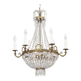 9-Light Crystal French Empire Chandelier, Early 20th C. For Sale