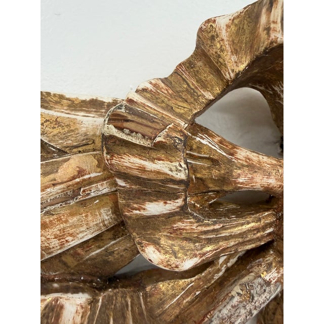Vintage Carved Giltwood Louis XVI Ribbon Bow & Laurel Wall Ornament – 19" For Sale - Image 15 of 18