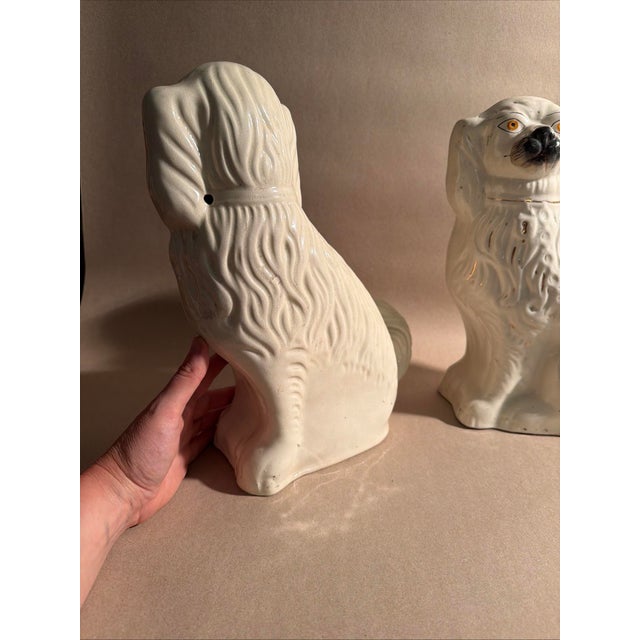 Late 19th Century 1850s Large 13.5” Tall Staffordshire Mantle Dogs a Pair For Sale - Image 5 of 11