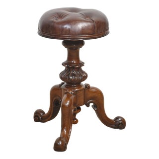 Walnut Adjustable Piano Stool For Sale