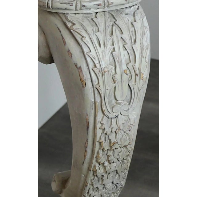 20th Century French Louis XV Rococo Style White Hand Carved Console Table For Sale - Image 9 of 12
