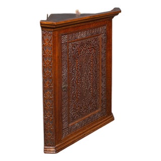 Antique Corner Cupboard, English, Wall Cabinet, Chippendale Revival, Victorian For Sale