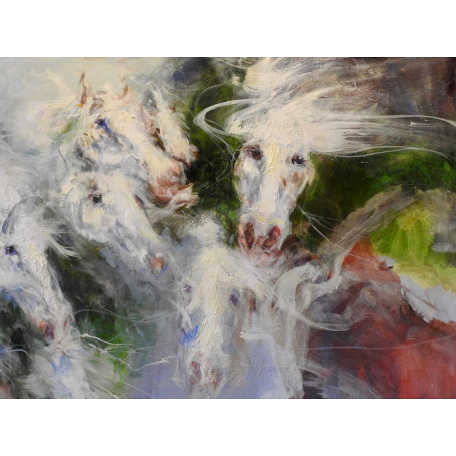 Oil Painting, Whites, Greens, Red, "V Horse Profiles Shown in Various Directions" For Sale In Nashville - Image 6 of 13