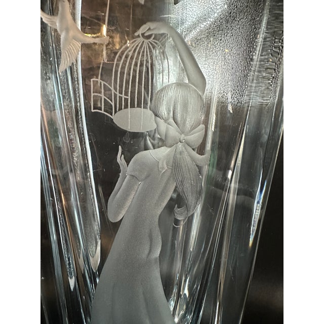 Vintage Strömbergshyttan B1046 Swedish Mid-Century Ice Blue Engraved Crystal Vase For Sale - Image 10 of 14