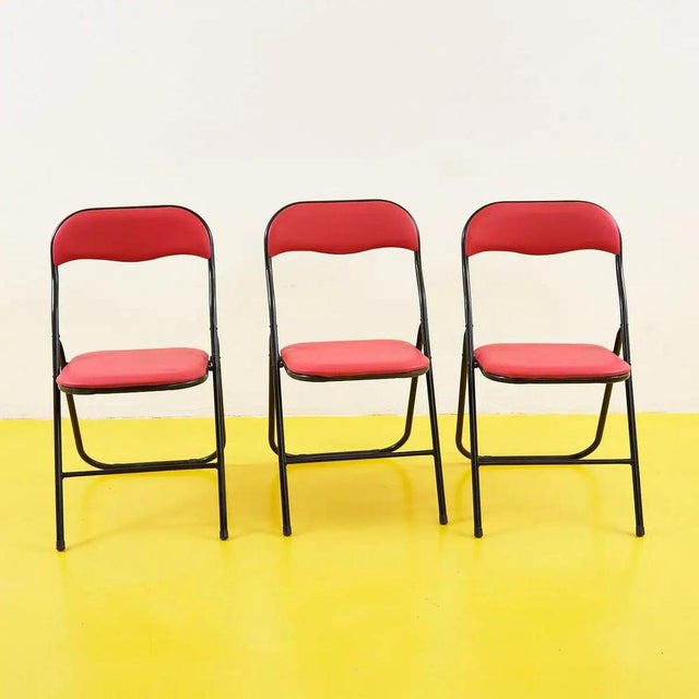 Vintage Red Folding Chairs, 1980s, Set of 3 For Sale - Image 4 of 4