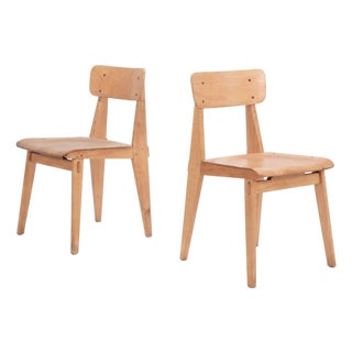Jean Prouvé, Rare Pair of Chaise Standard Tout Bois, France, Circa 1950 For Sale