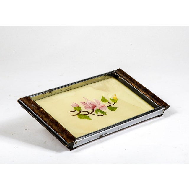 Small Metal and Wood Tray with Painted Flowers, 1950s For Sale - Image 4 of 9