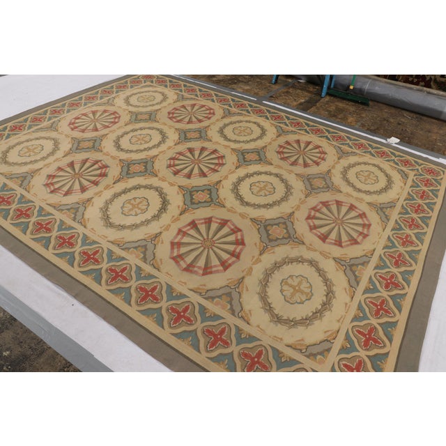 Traditional Vintage French Aubusson Rug in Beige With Geometric Medallions - Rug & Kilim For Sale - Image 3 of 9