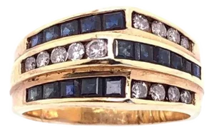 14 Karat Yellow Gold Three-Tier Ring With Sapphires and Diamonds