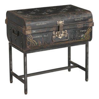 Vintage Indian Painted Iron Traveling Case on Iron Legs For Sale