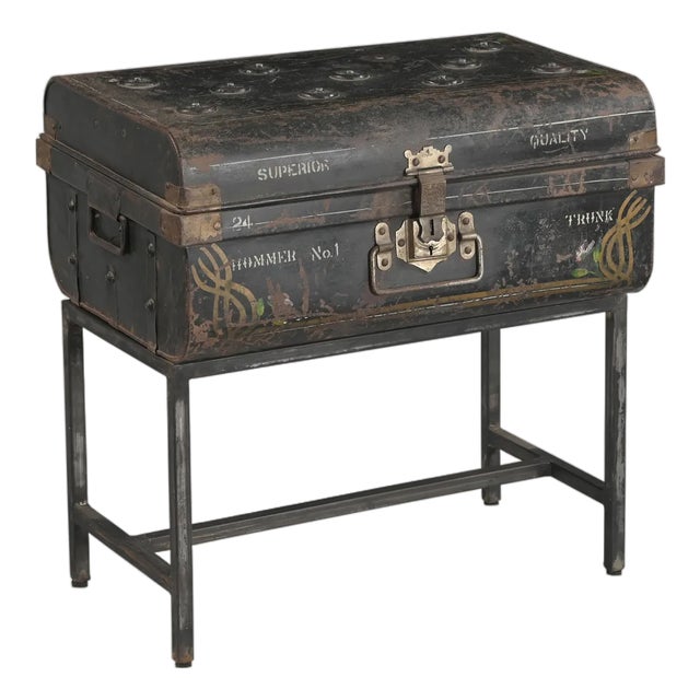 Vintage Indian Painted Iron Traveling Case on Iron Legs For Sale