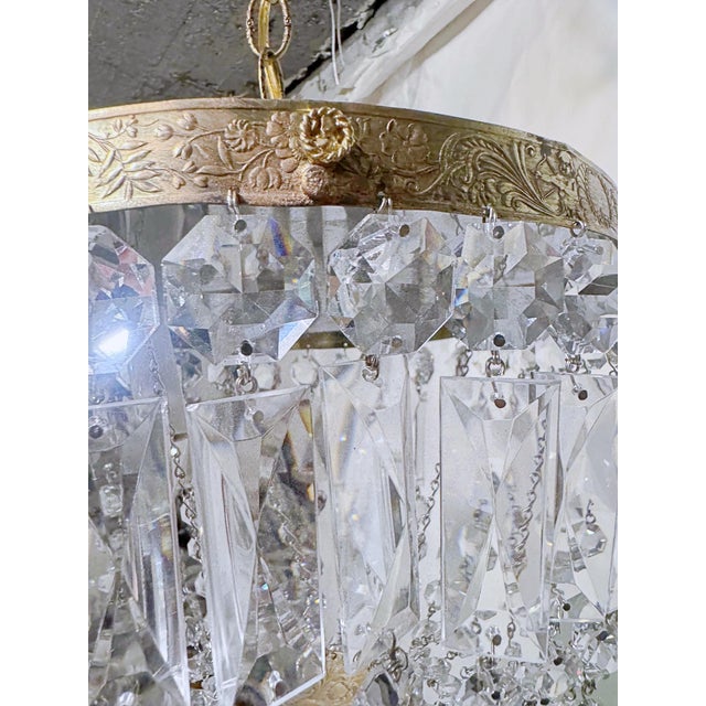 Hollywood Regency Vintage Hollywood Regency Neoclassical Brass Tiered Crystal Basket Chandelier For Sale - Image 3 of 8