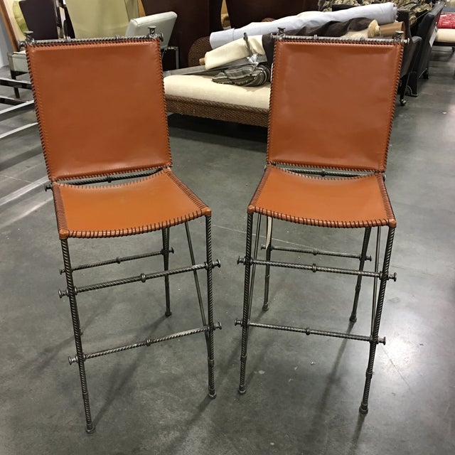 Leather & Rebar Bar Stools a Pair Chairish