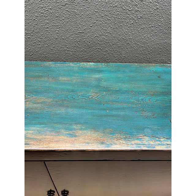 Distressed Dark Teal Blue Green Doors Credenza Sideboard Console Table For Sale - Image 9 of 10