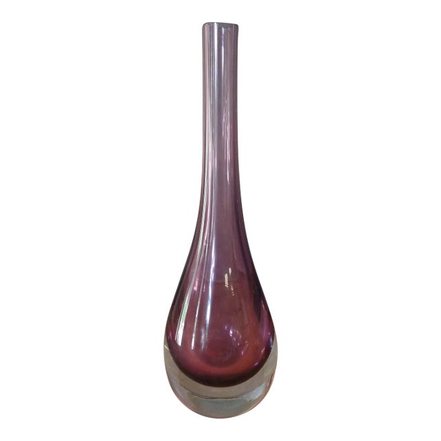 Mid-Century Glass Sommerso Bud Stem Vase, Raspberry Burgundy Wine Coloring For Sale