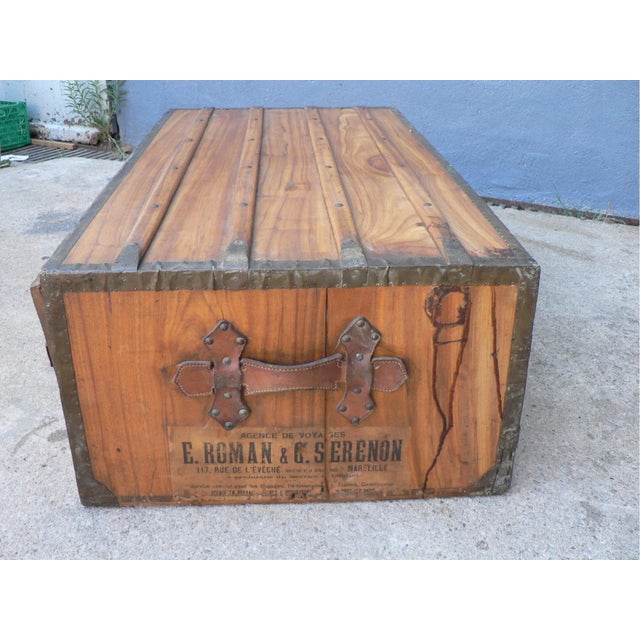 Metal Antique Wooden Travel Trunk For Sale - Image 7 of 14
