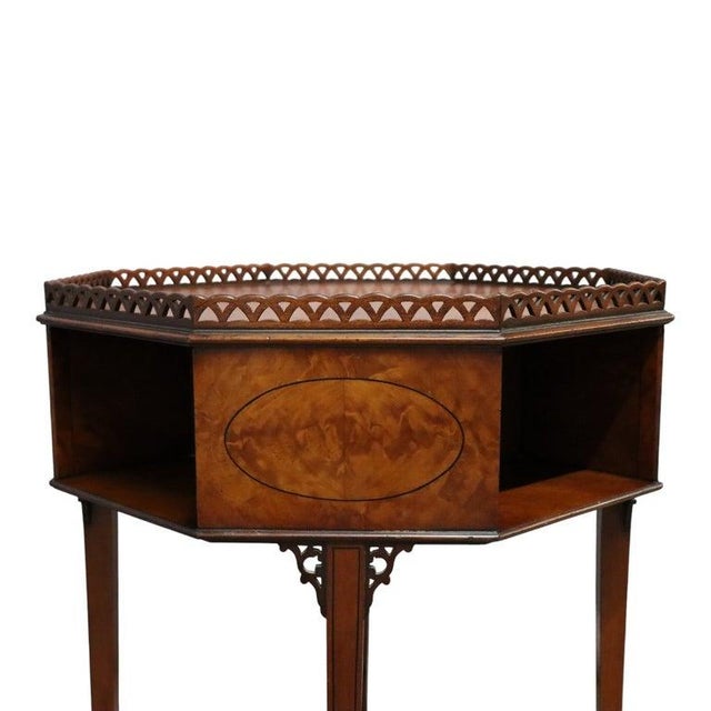 Royal Furniture Robert W. Irwin Flame Mahogany Banded Octogonal Book Stand C1920 For Sale - Image 6 of 12