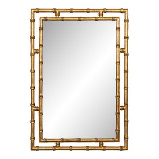Midcentury Italian Gilt Faux Bamboo Mirror with Beveled Glass For Sale