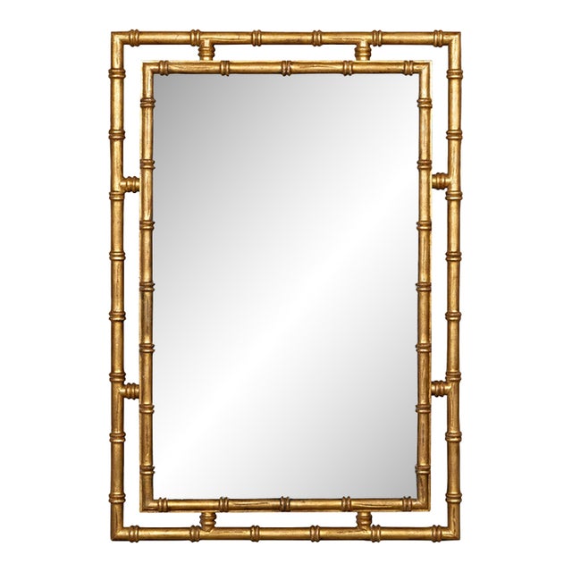 Midcentury Italian Gilt Faux Bamboo Mirror with Beveled Glass For Sale