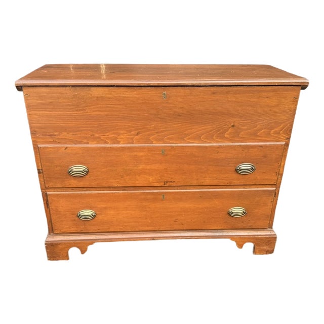 Antique 19th Century Pine Blanket Chest With 1 Real and 1 False Drawer For Sale