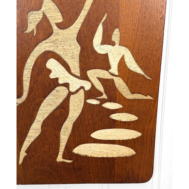 Mid-Century Abstract Figural Dancers Walnut Wall Plaques - A Pair For Sale - Image 9 of 13
