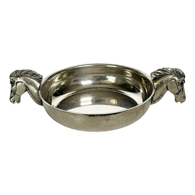 Silver-Plated Vide-Poche with Horse Head Handles, France, 1970s For Sale