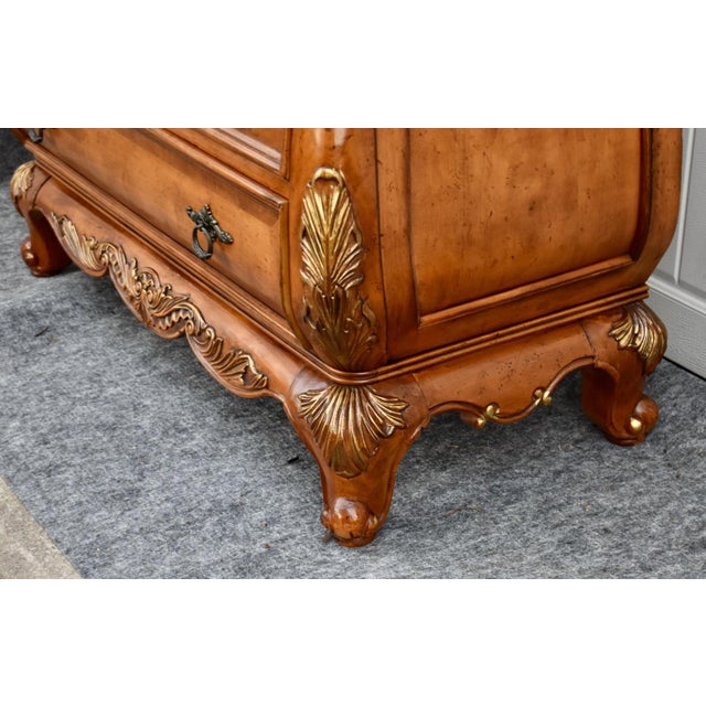 Legacy Carved Bombe Tall Chest French Style Pine Dresser W/Gold Details For Sale - Image 13 of 17