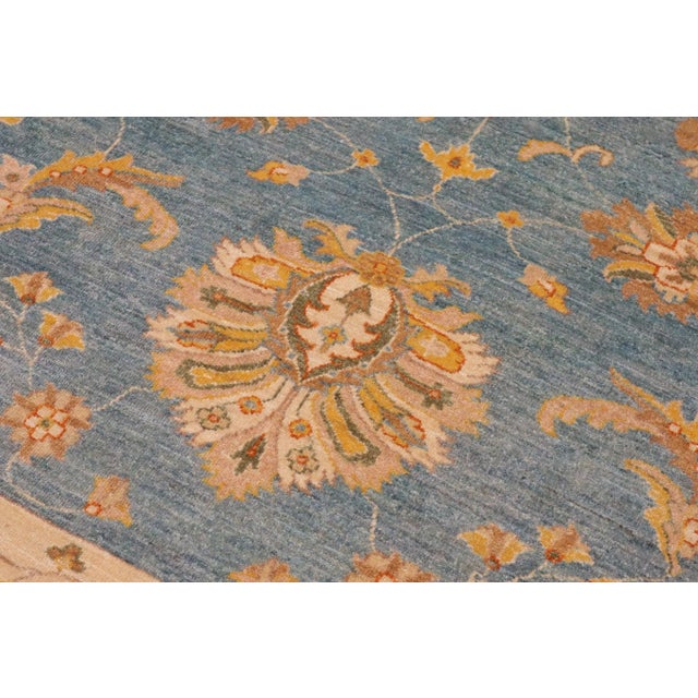 Textile 1990s Bohemien Ziegler Blue Ivory Hand-Knotted Wool Rug - 8'11'' X 11'9'' For Sale - Image 7 of 8